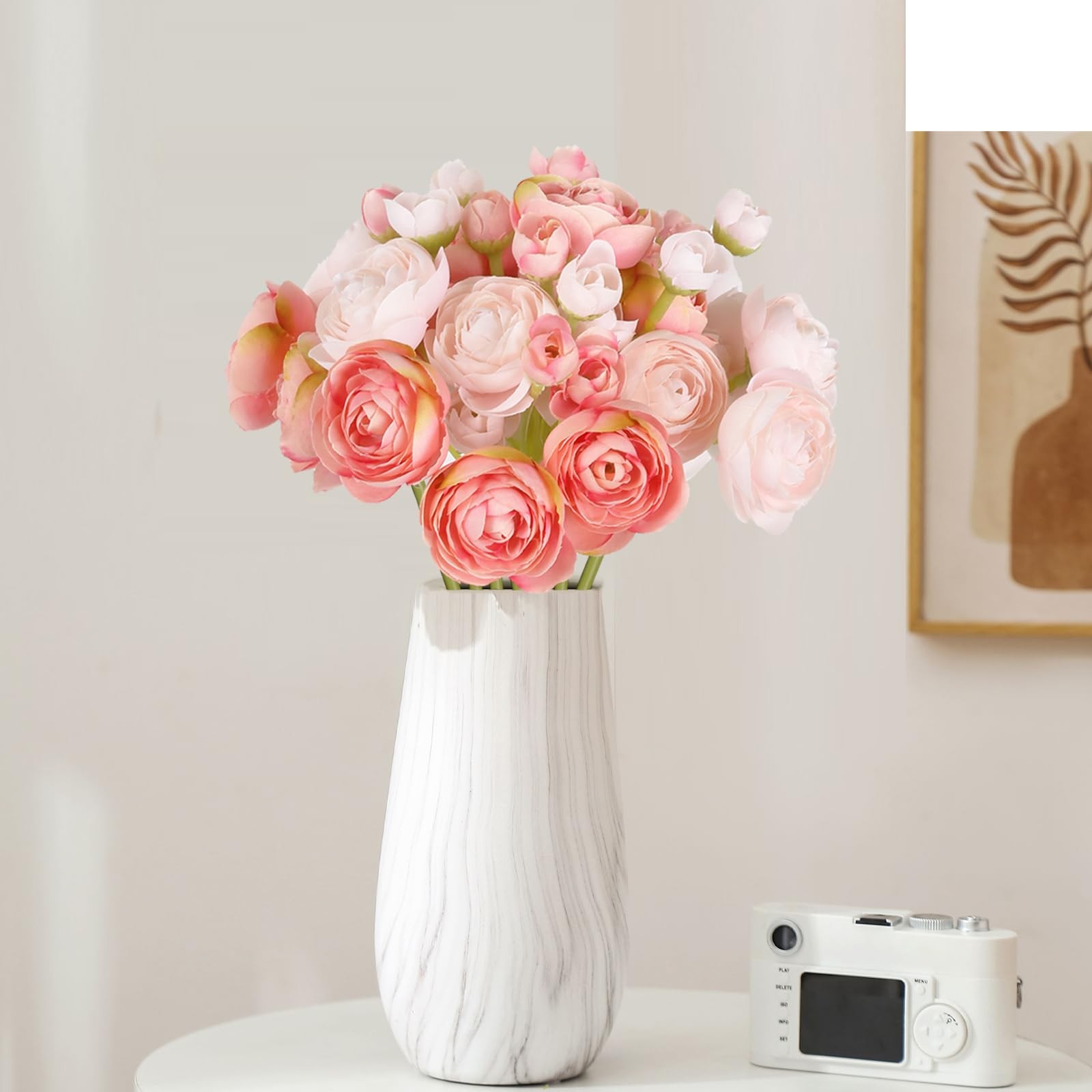 Artificial Ranunculus Pink Silk Flowers with Stems 12PCS Mini Fake Flowers fo…