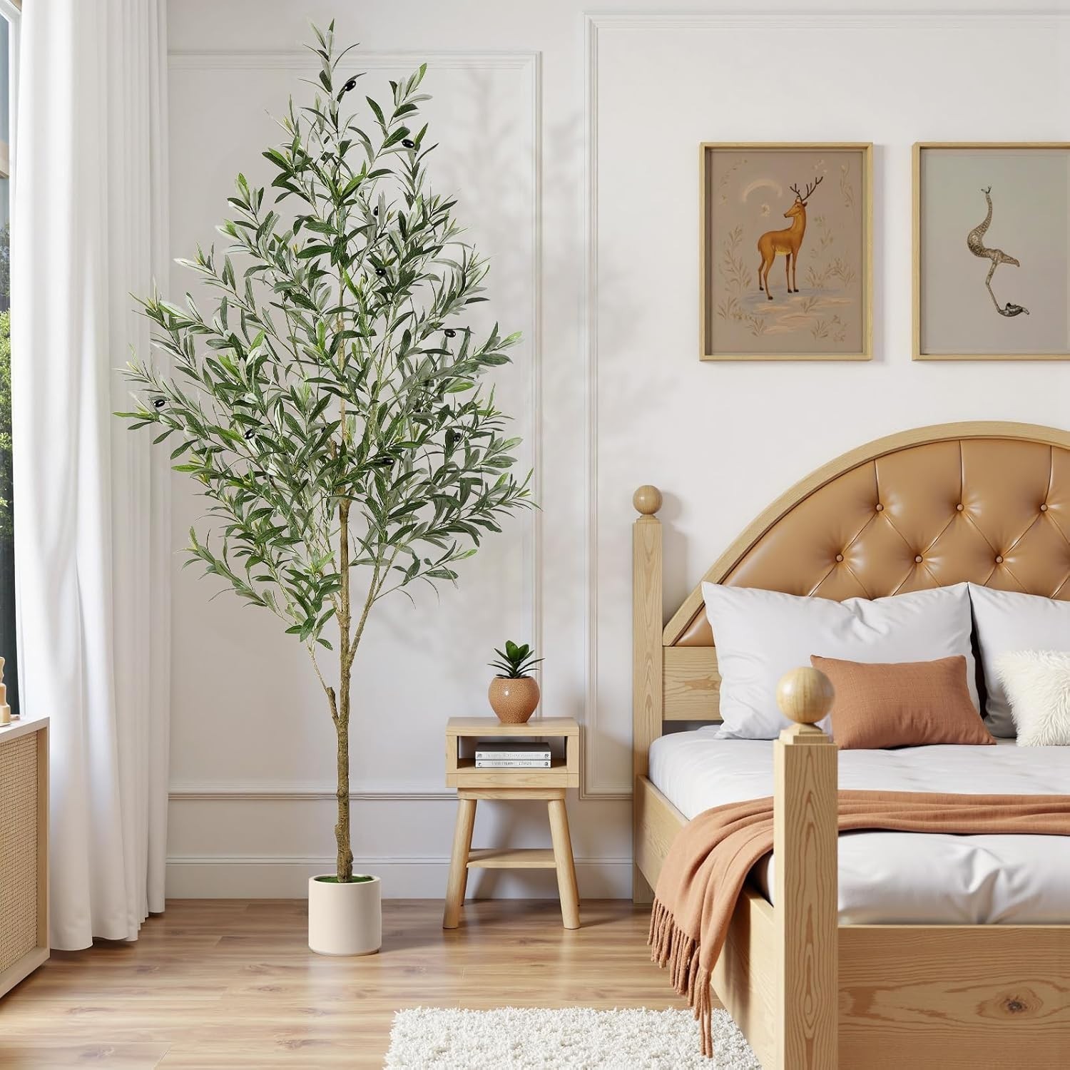 Artificial Olive Tree Potted Fake Plant with Fruits White Planter Home Office
