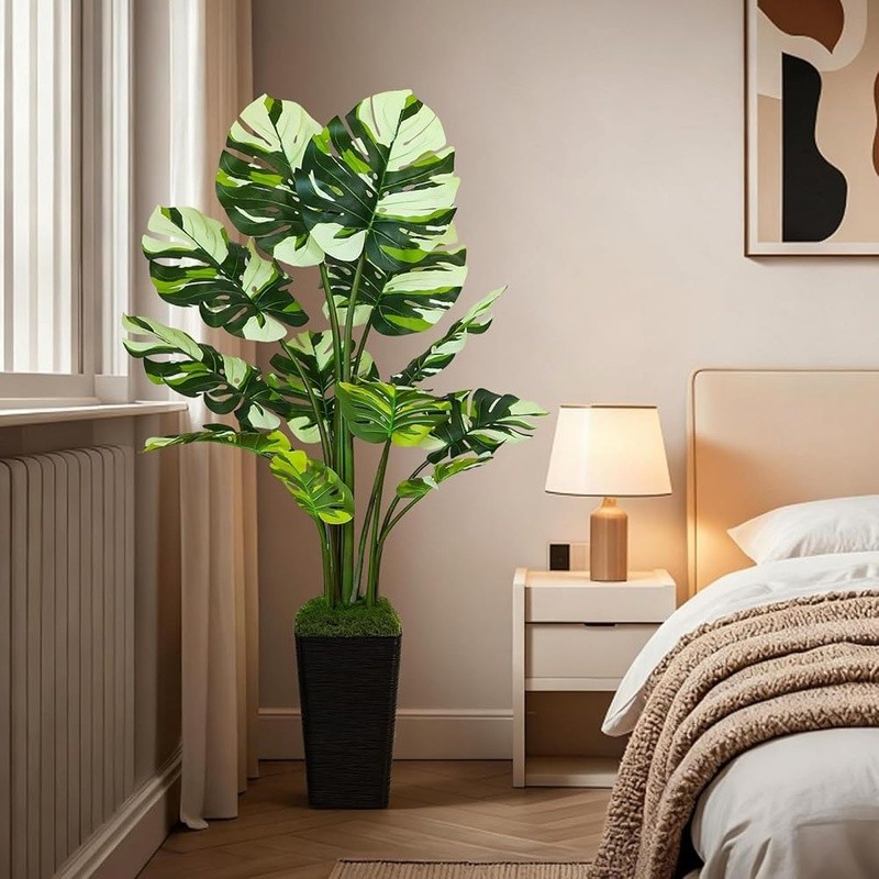 5ft Faux Monstera Tree Realistic Leaves Indoor Outdoor Decor No Maintenance New
