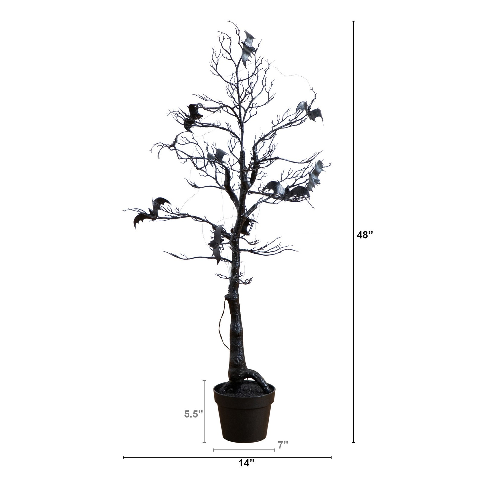 Nearly Natural 4ft Pre-Lit Halloween Black Spooky Twig Tree w/ Bats & 120 LED