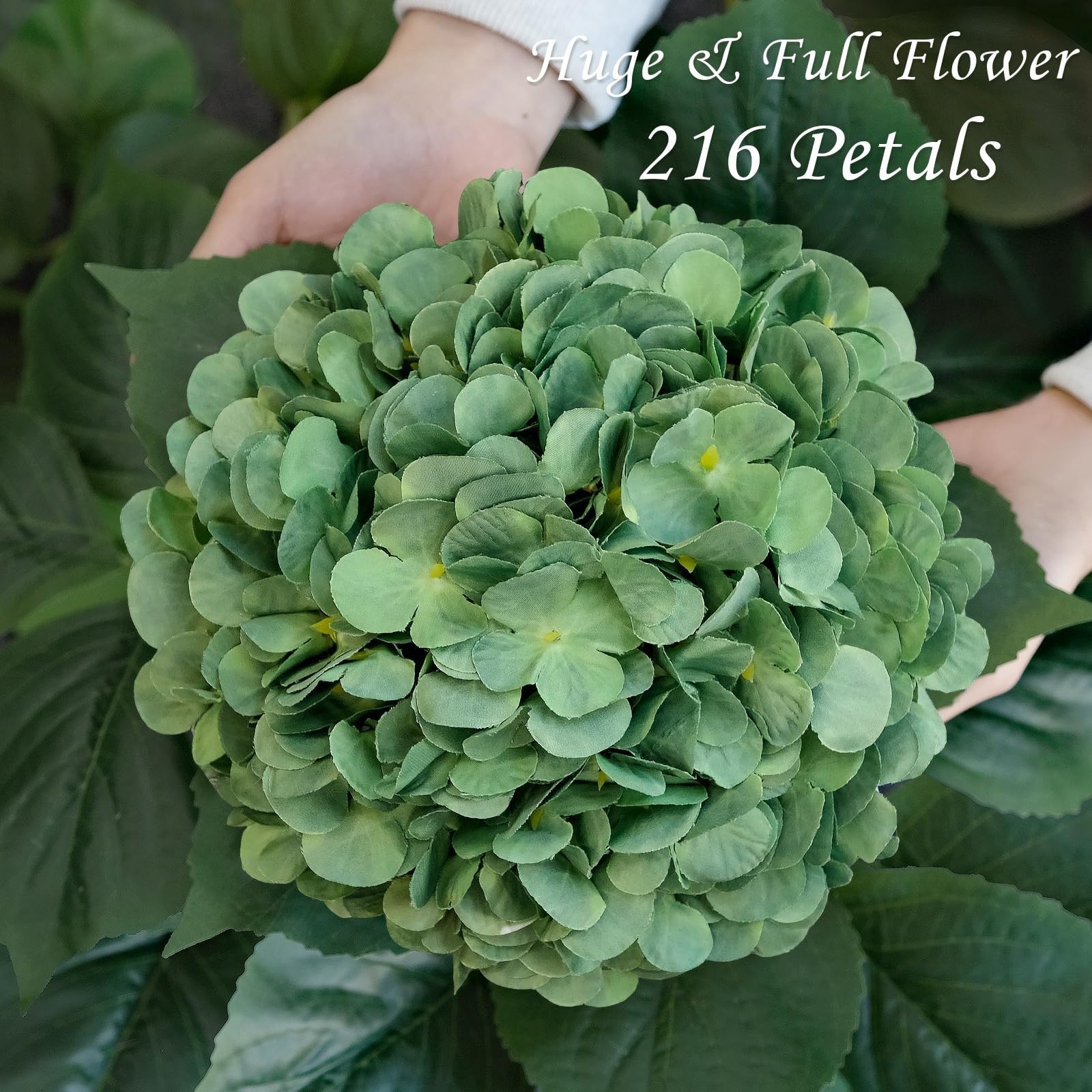 JINWOE Dark Forest Green Silk Hydrangea Artificial Flowers, 4Pcs 22Inch Full
