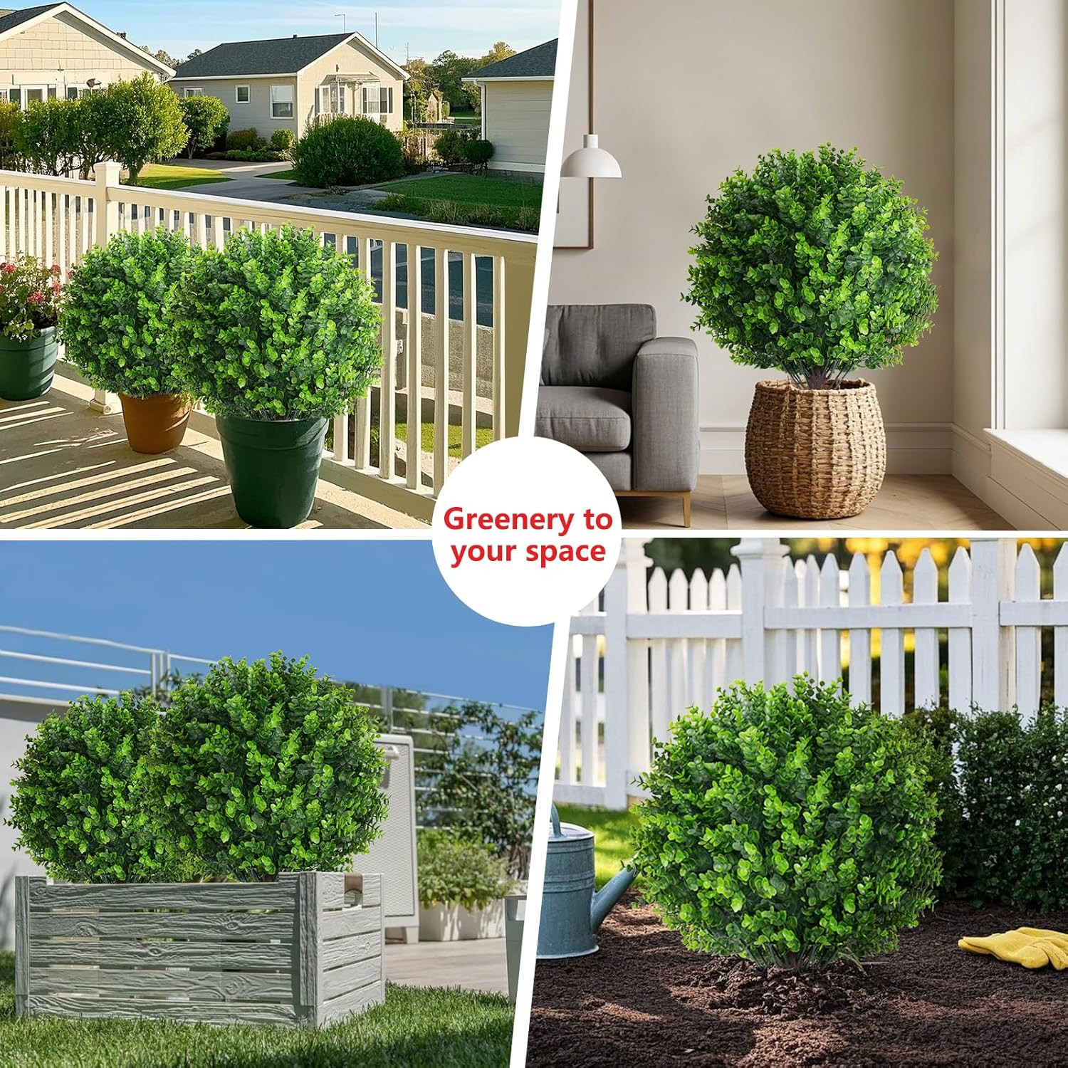 16″ UV Resistant Artificial Eucalyptus Topiary Ball Trees, 2 Pack