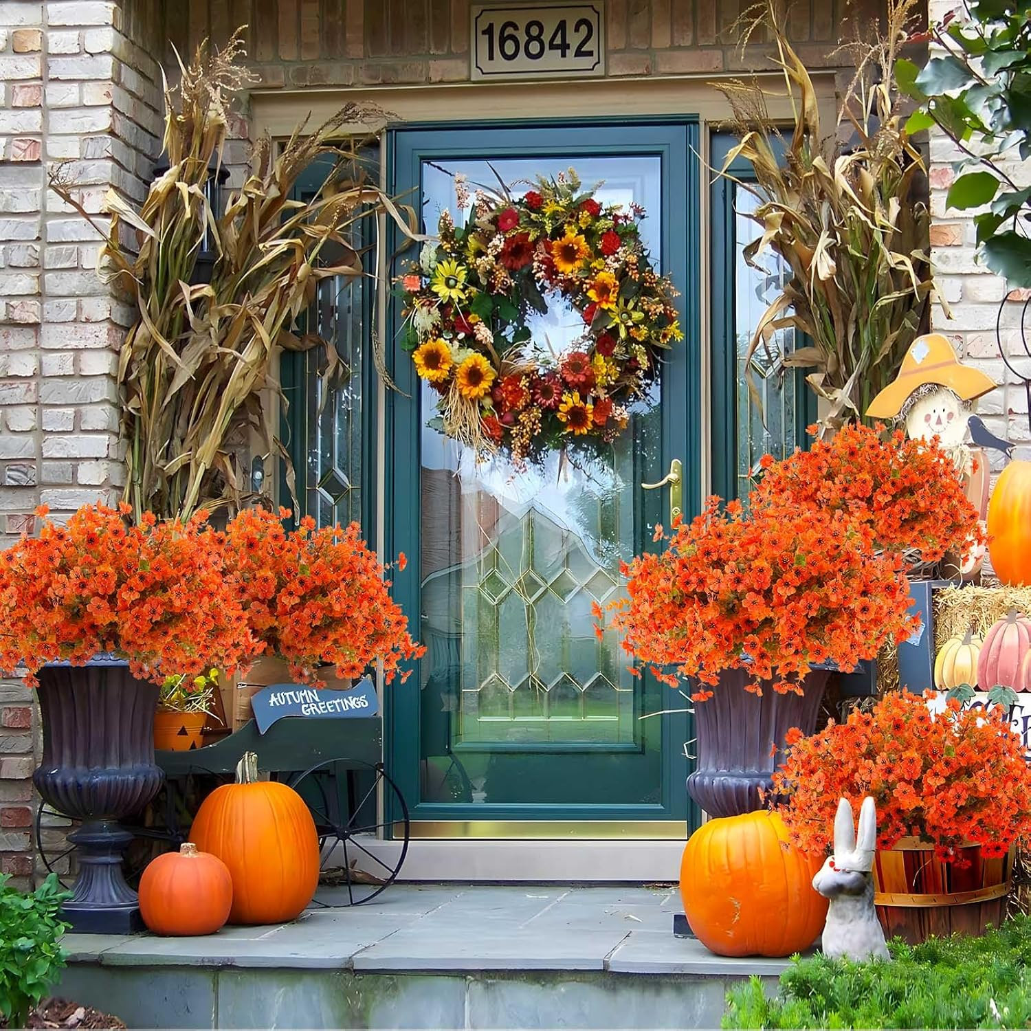 18 Pcs Artificial Mums Flowers Outdoor Plastic Fall Flowers Fake Mums Autumn