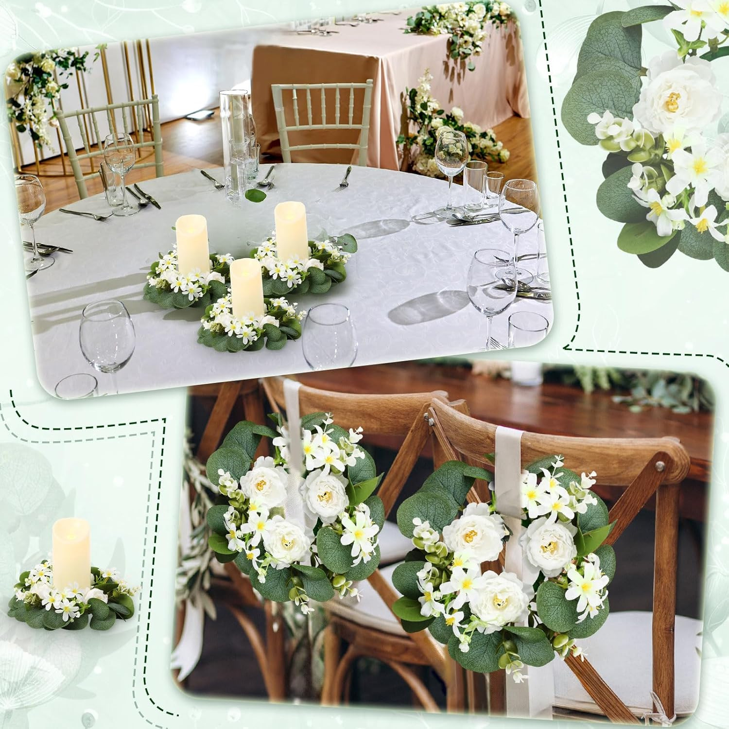 24 Pcs Eucalyptus Candle Rings – Elegant Greenery for Weddings & Decor