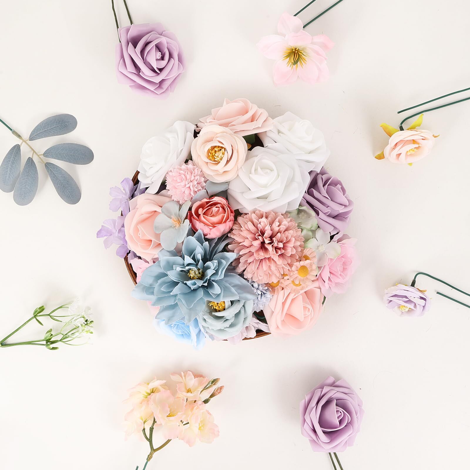 Dusty Blue Pink Artificial Flowers Combo Box DIY Wedding Centerpieces Decor