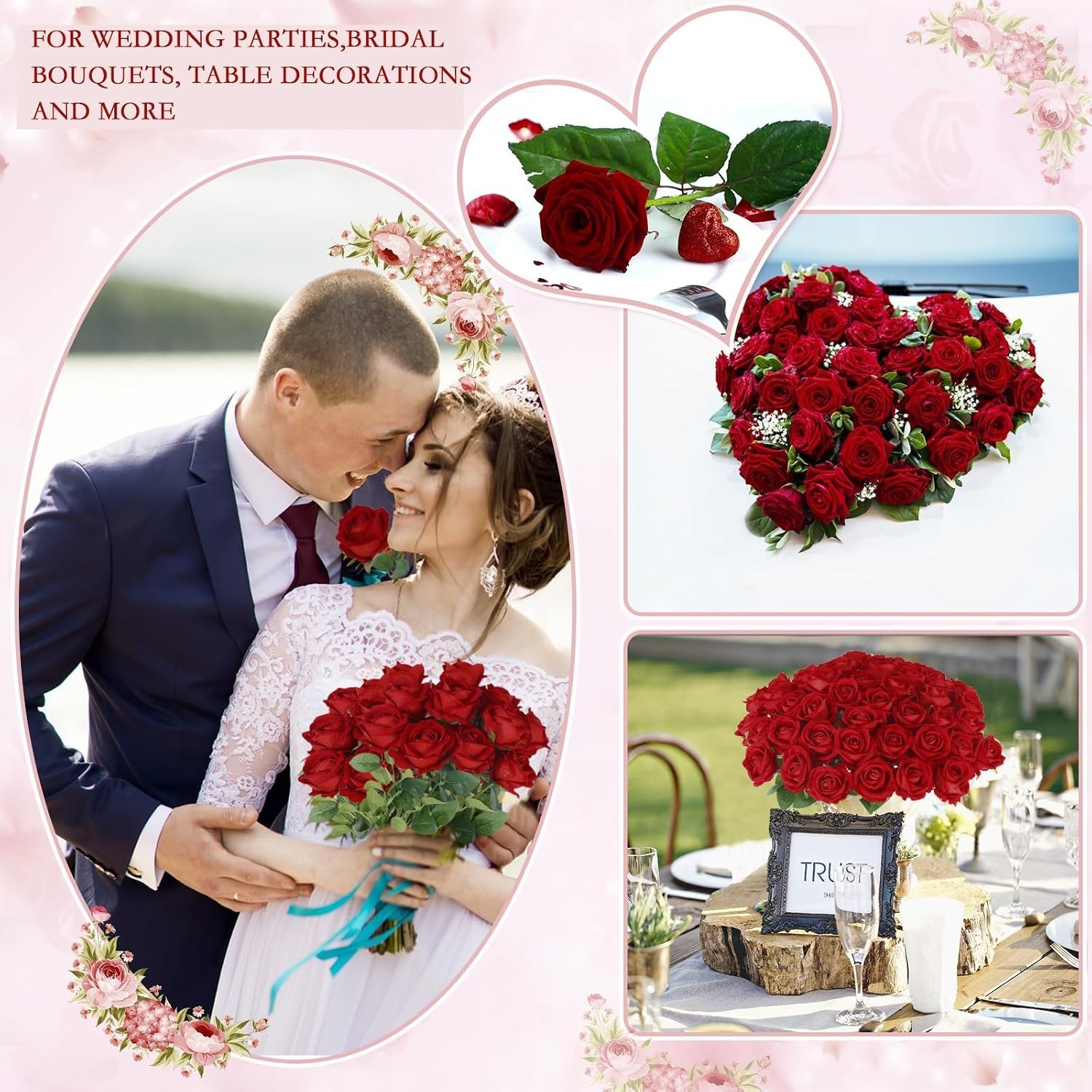 50 Pcs Artificial Roses in Bulk – Realistic Silk Flowers