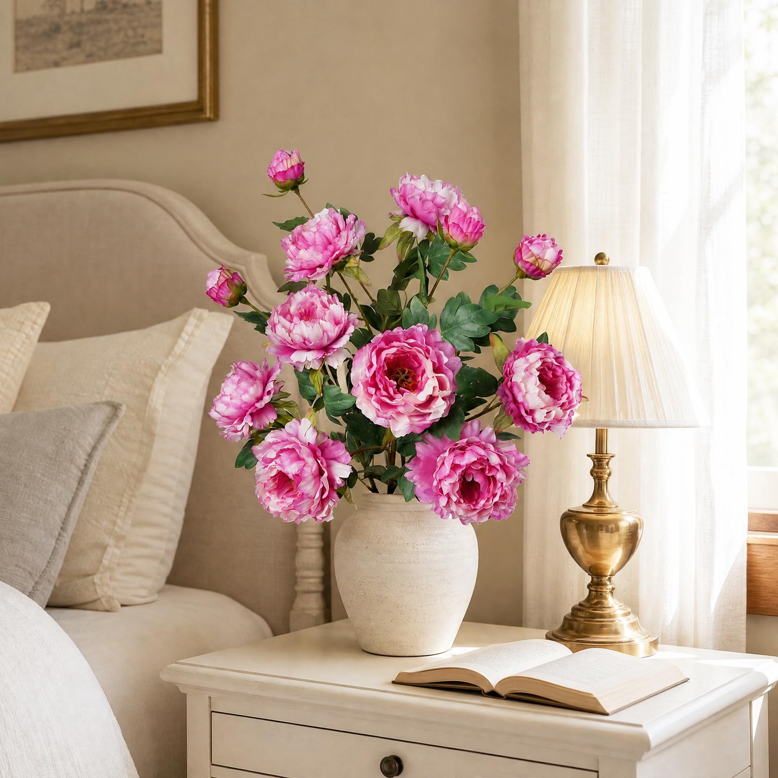 4PCS Peonies Artificial Flowers Silk Peonies Fake Flowers 31.5”Long Stem Art…