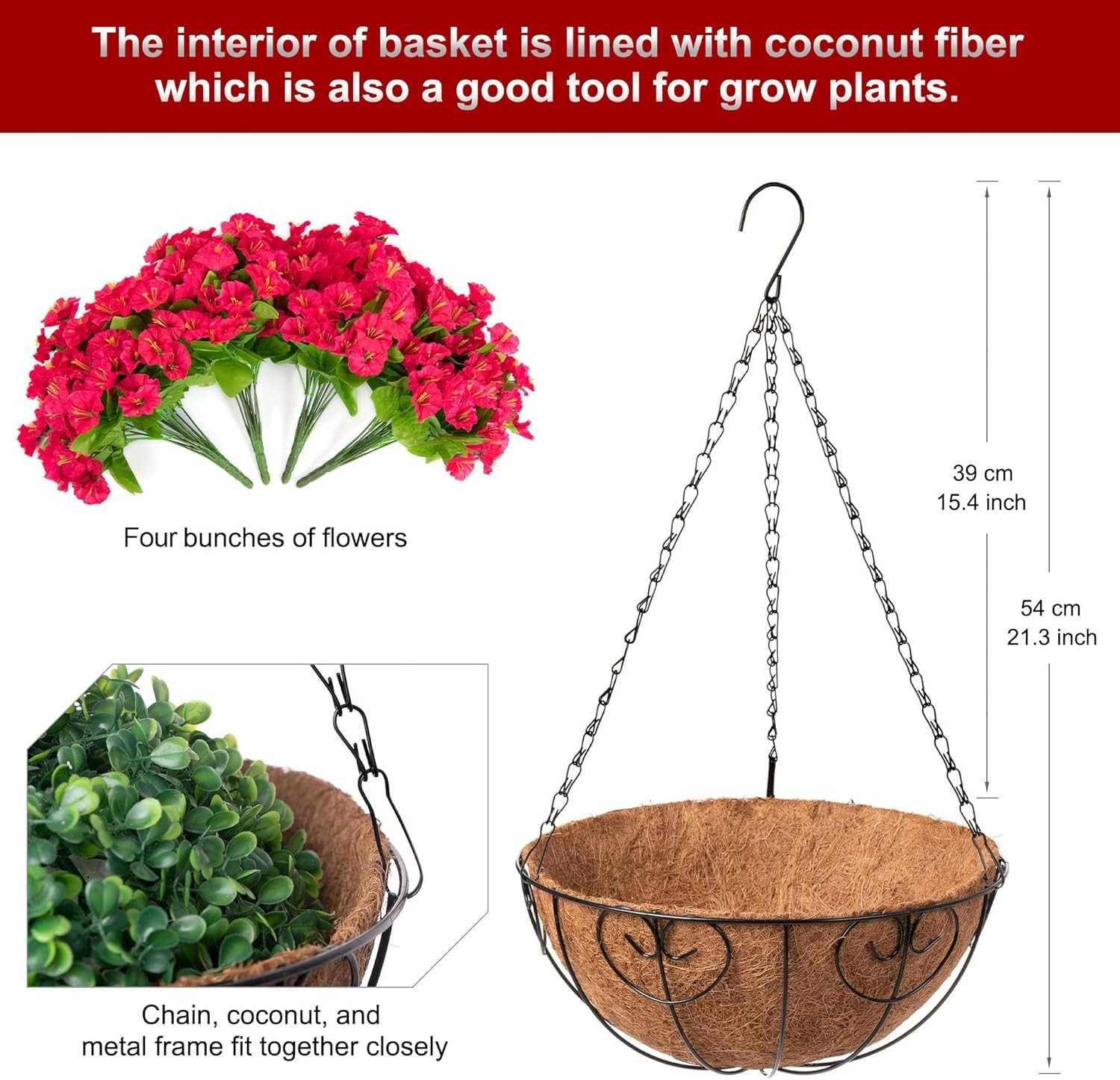 All-Season Indoor/Outdoor Red Hanging Flower Basket – Maintenance-Free Beauty