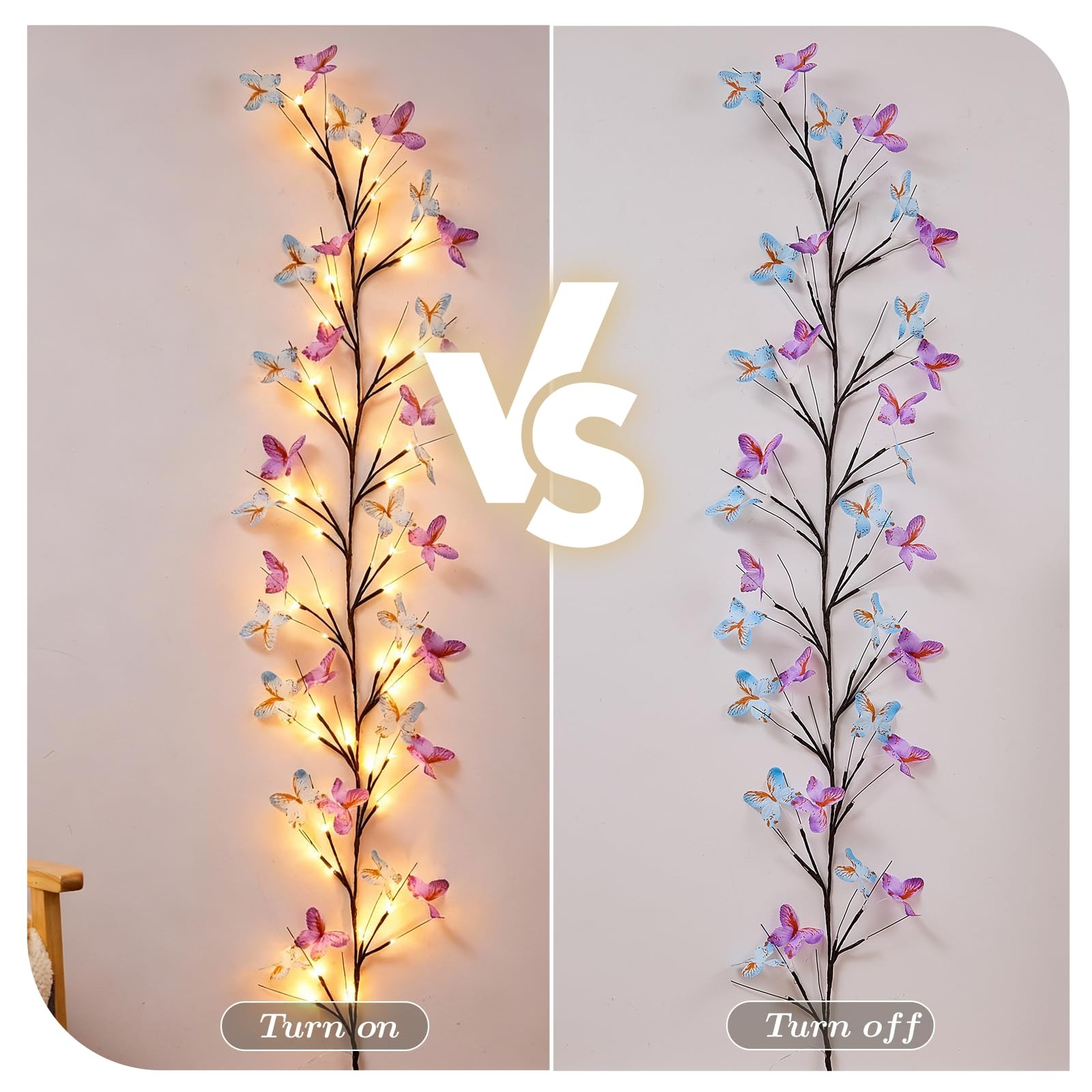 Willow Vine Wall Light 5.9ft Warm White LED with Butterfly