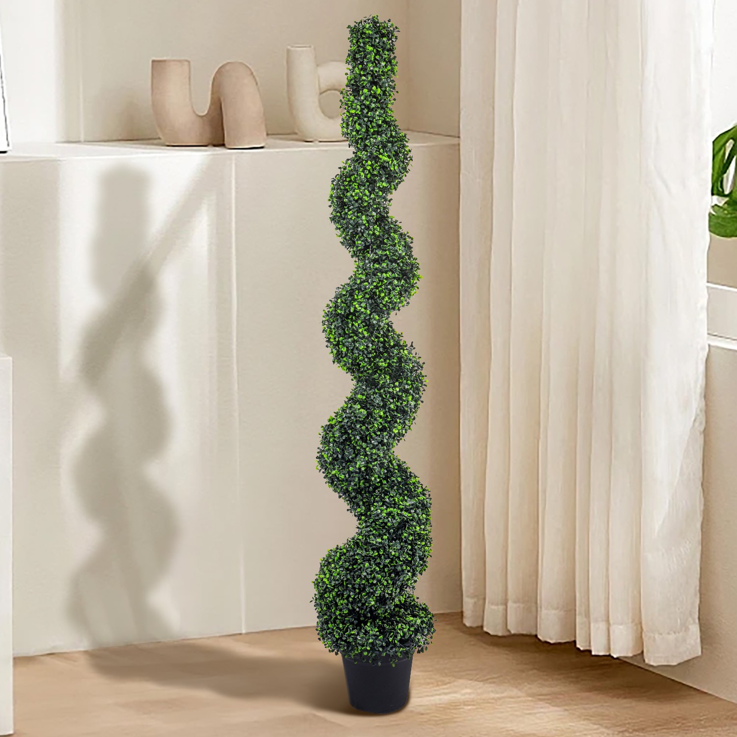 4’5’6′ Artificial Tree Fake Spiral Boxwood with Plastic Pot for Office