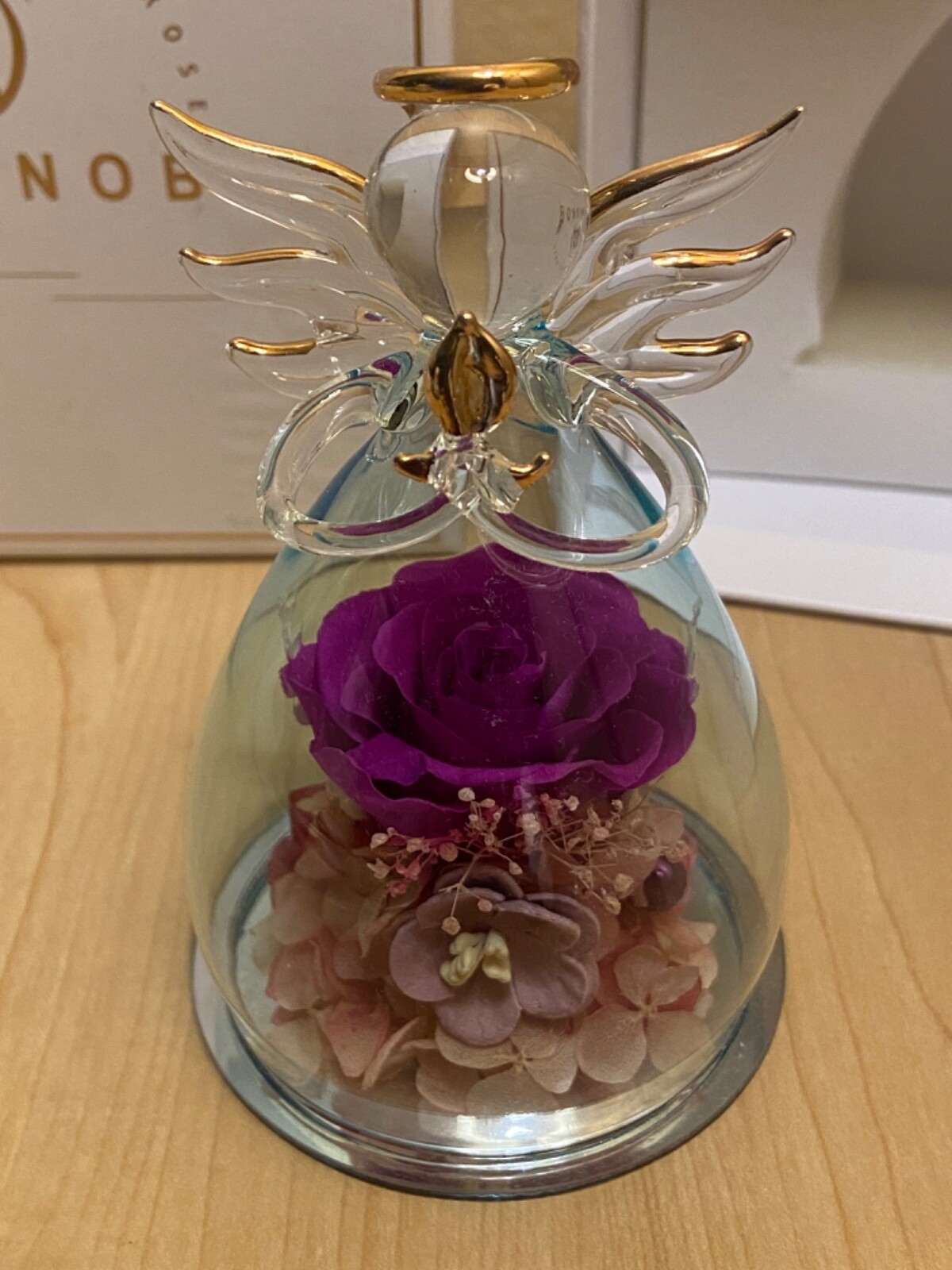 ANLUNOB The Only ETERNAL ROSE beautiful Rose Flower in glass angel