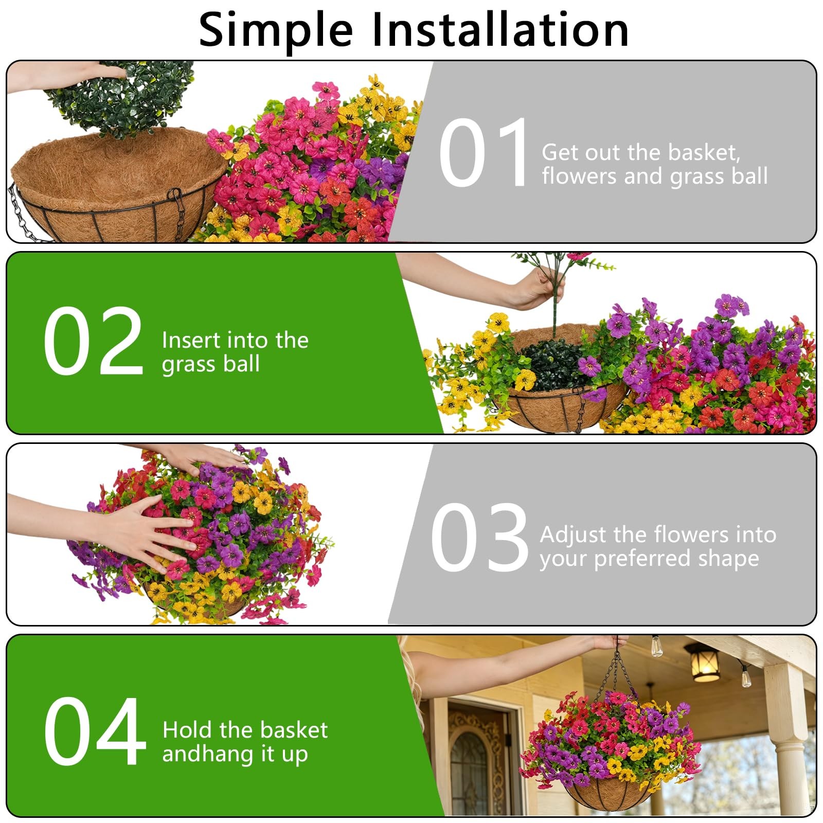 Artificial Hanging Flower Baskets 24 Silk Daisies with Coconut Basket – Outdoor