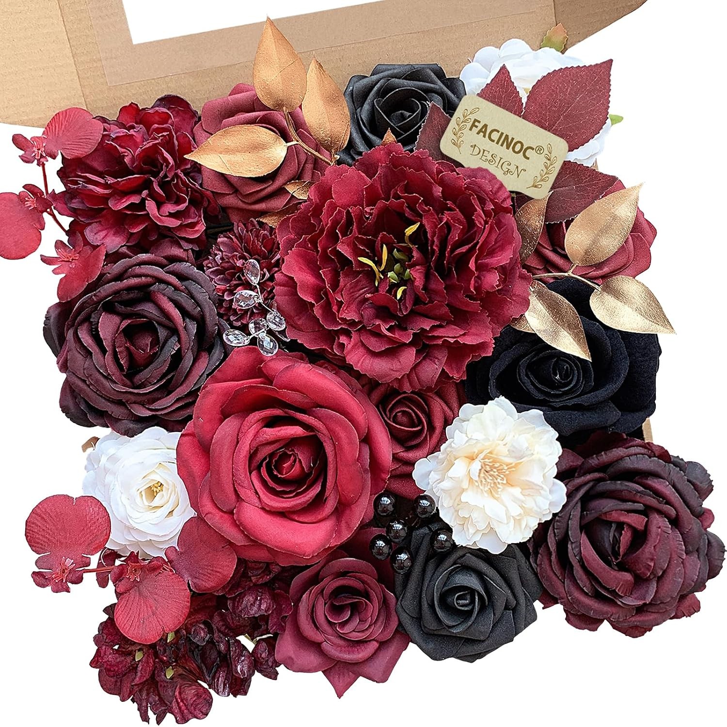 19 Pcs Dusty Blush Pink Roses, Artificial Bouquet Box Set DIY Bridal
