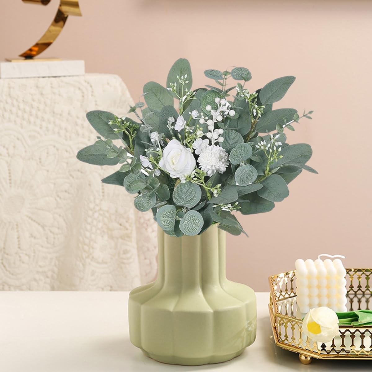 Bulk Artificial Eucalyptus Leaves Stems – Dried Silver Dollar Picks for Wedding