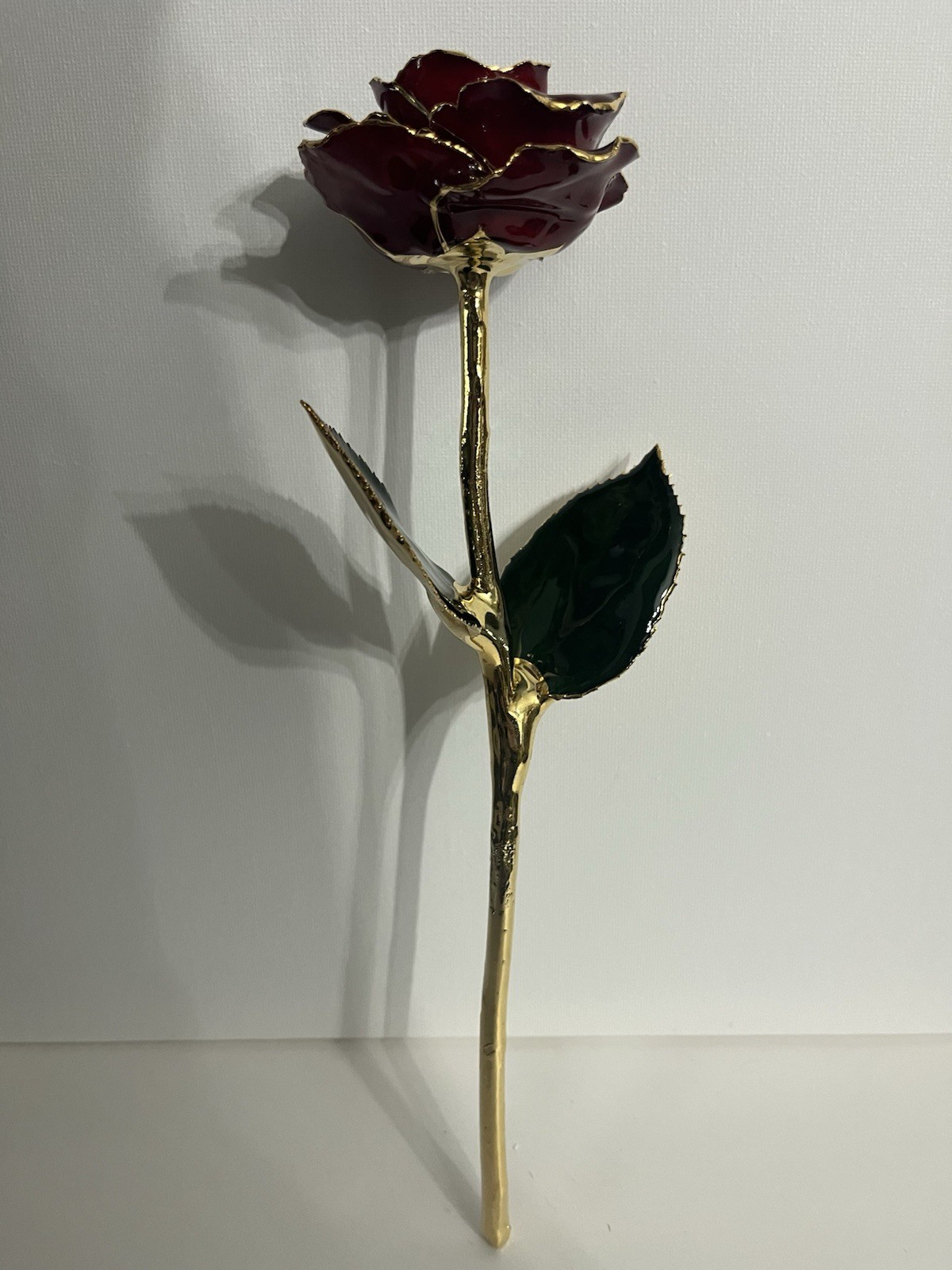Lot of 3 Metal Artificial Rose Flower Stems, Gold Tone, Red Rosebuds Decor