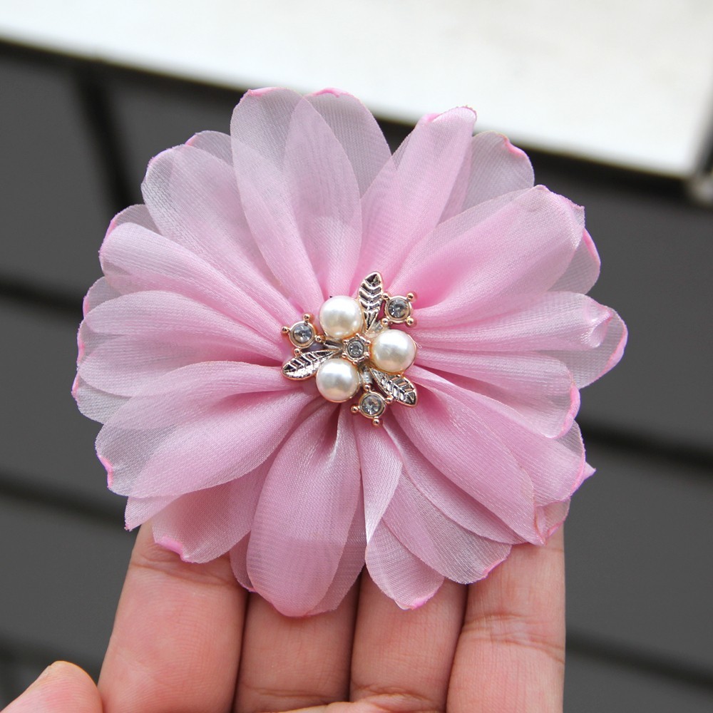 9cm Pearl Mesh Gauze Artificial Chiffon Flower Patch Applique Fabric Wedding