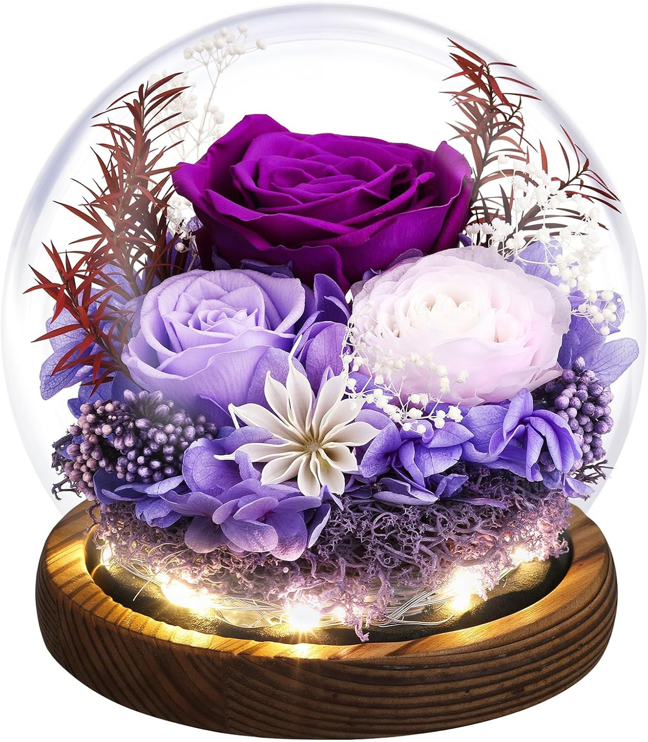 Eternal Rose Gifts for Mom in Glass Dome with LED Light