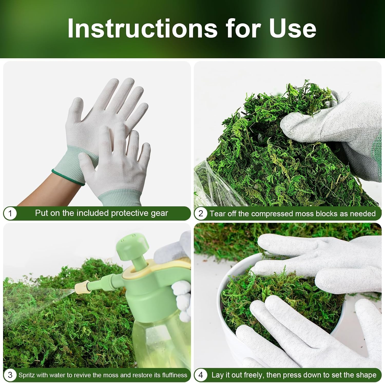 10oz Artificial Fake Green Moss for Crafts Plants Indoor | Includes Gloves
