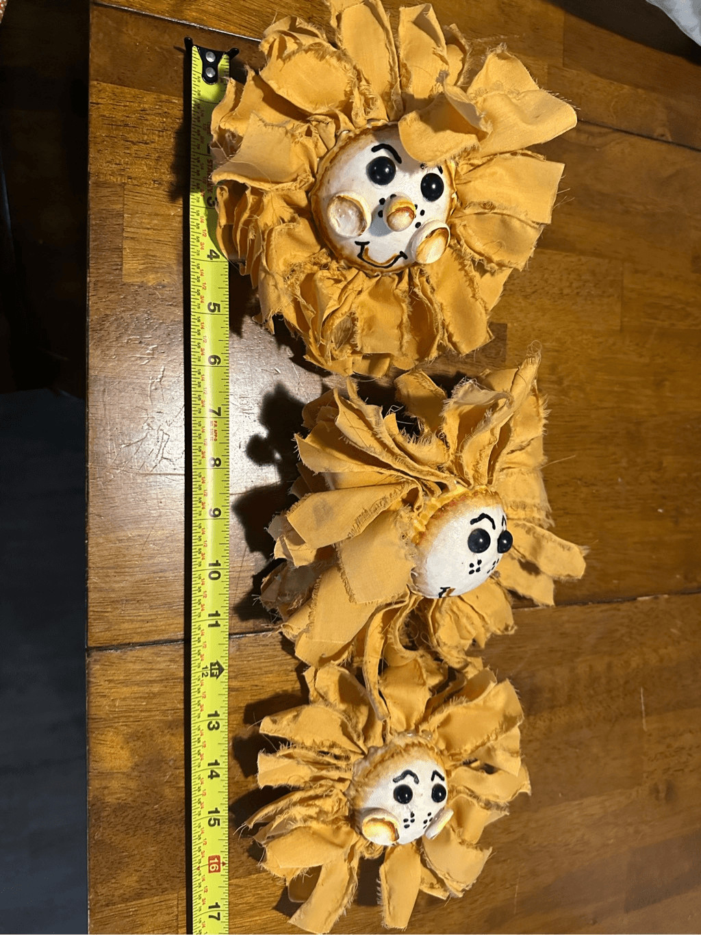 Vintage Handmade Yellow Sunflower Flower Decor Foam center Fabric Lot of 3
