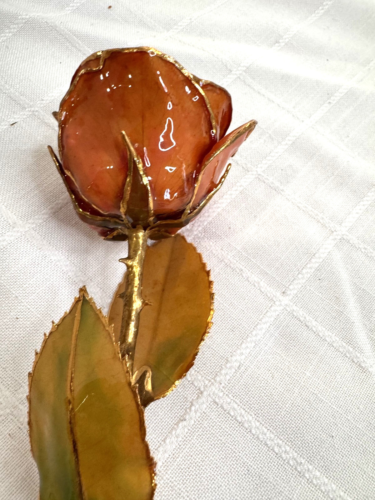 Orange Lacquered Rose with Gold Trim Unique Gift Free Shipping
