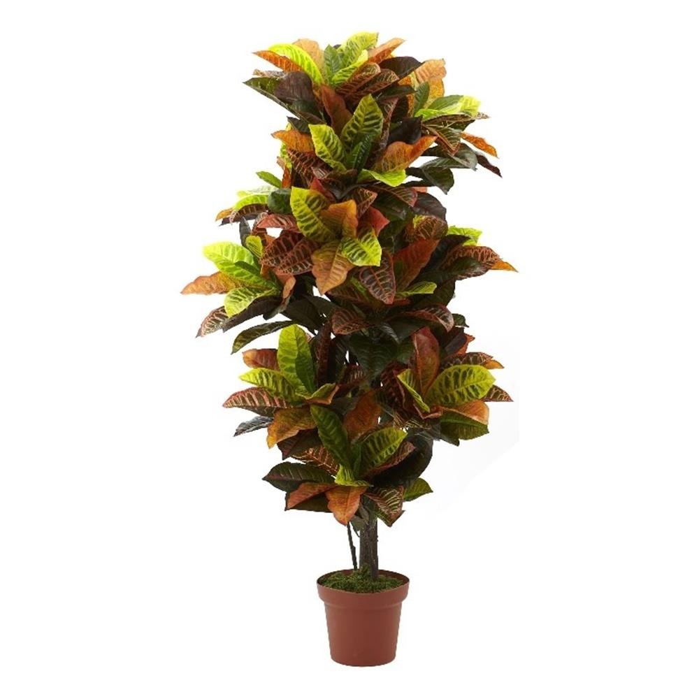 Nearly Natural 56″ Croton Plant Real Touch with Decorative Pot in Orange/Brown