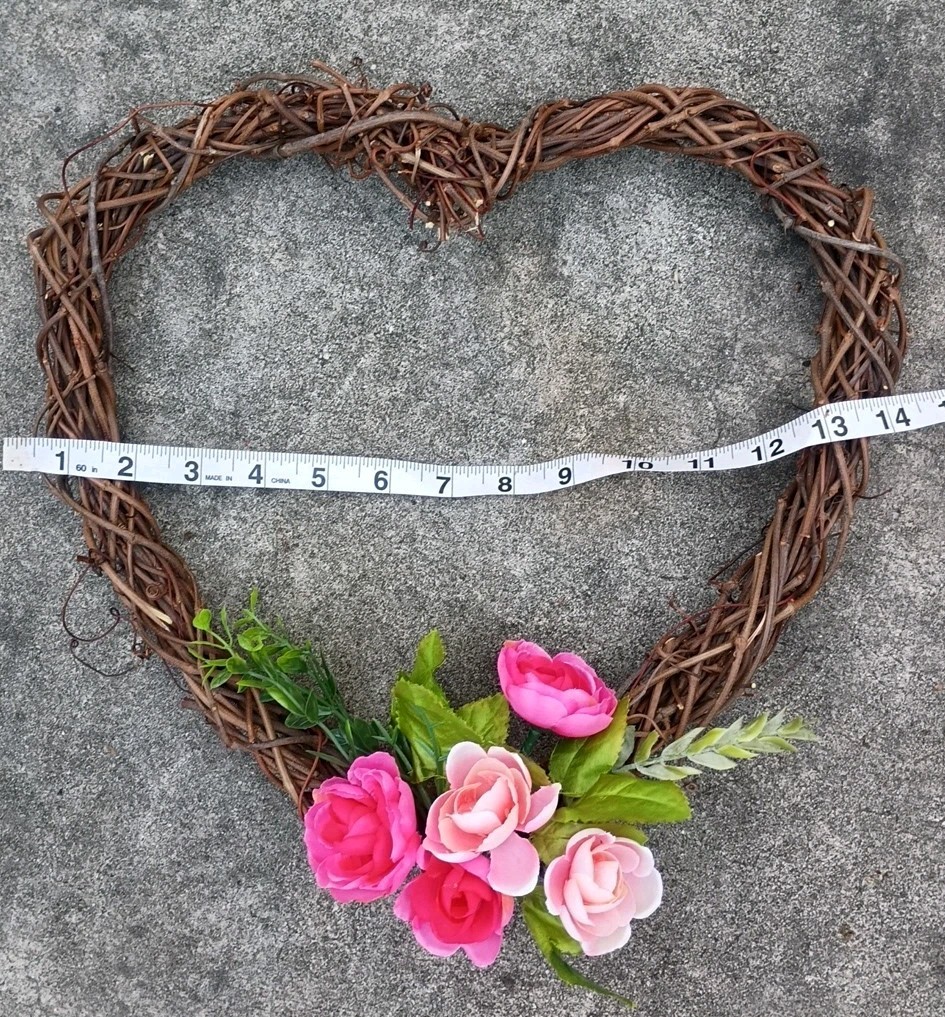 PrettyHeart Shaped Grapevine Wreath Decorated With Artificial Pink Peony Flowers