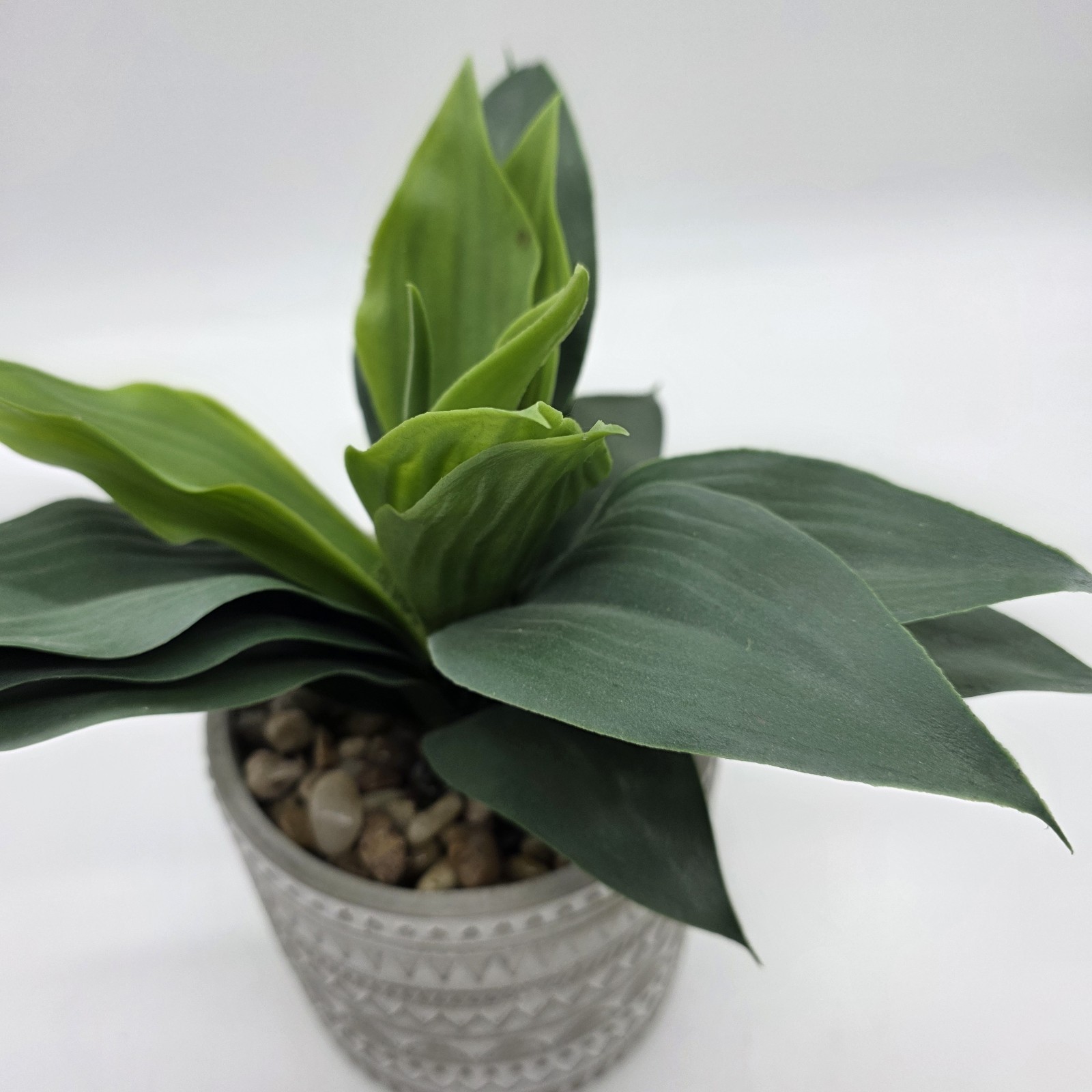 Artificial Green Plant in Gray Patterned Pot Faux Desk Shelf Home Decor