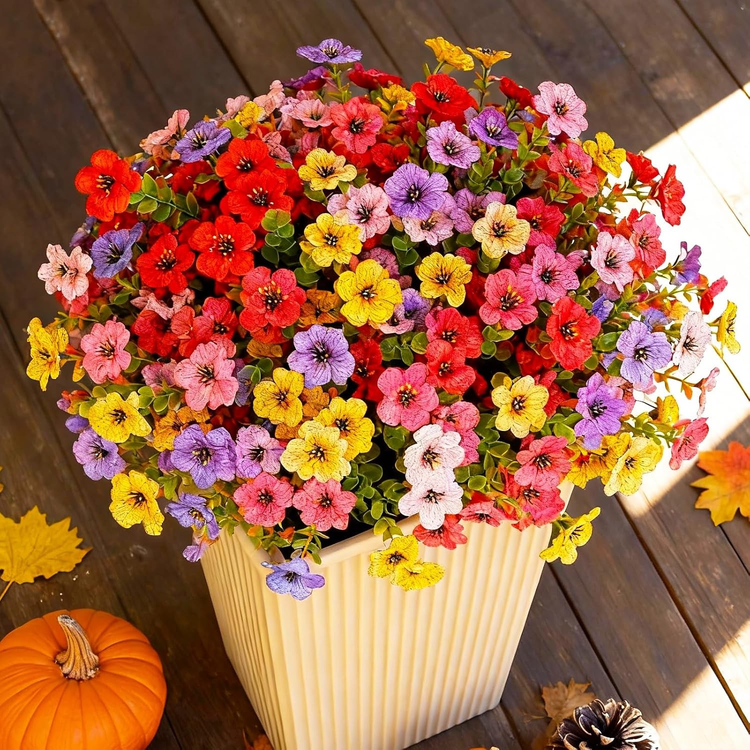 Artificial Flowers for Outdoor,12 Bundles Silk Fake Flowers,UV Resistant