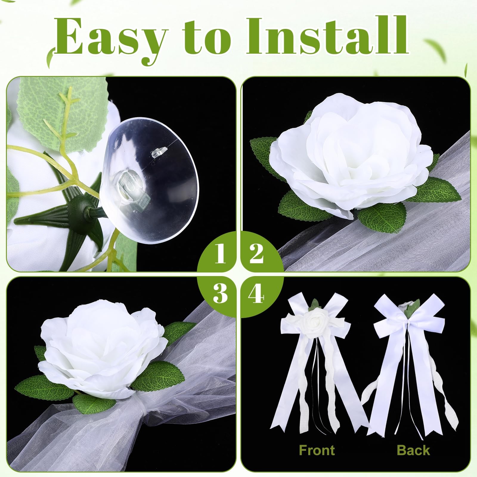 Just Married Car Decorations Wedding Door Handle Flowers White Bouquet Ribbon