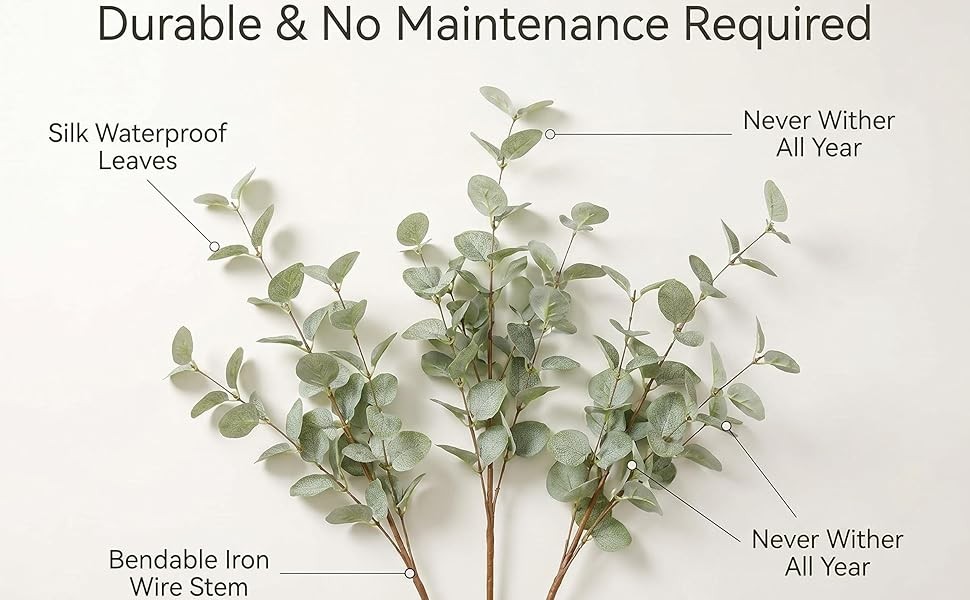 Eucalyptus Stems Greenery Stems Eucalyptus Leaf Spray in Green Silk Plastic