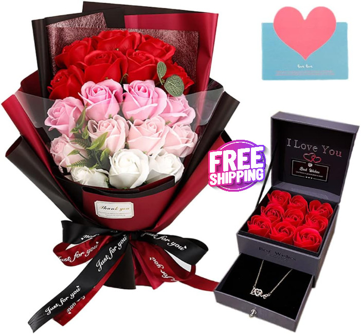 flores de rosas rojas preservadas con collar de amor para ella