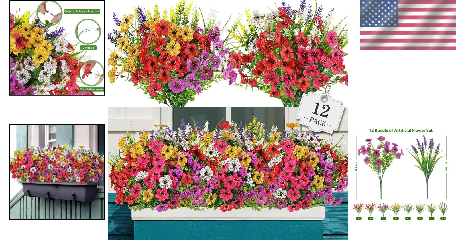 12 Bundle No Fade Artificial Flowers – Vibrant Faux Plants for -Round Decor