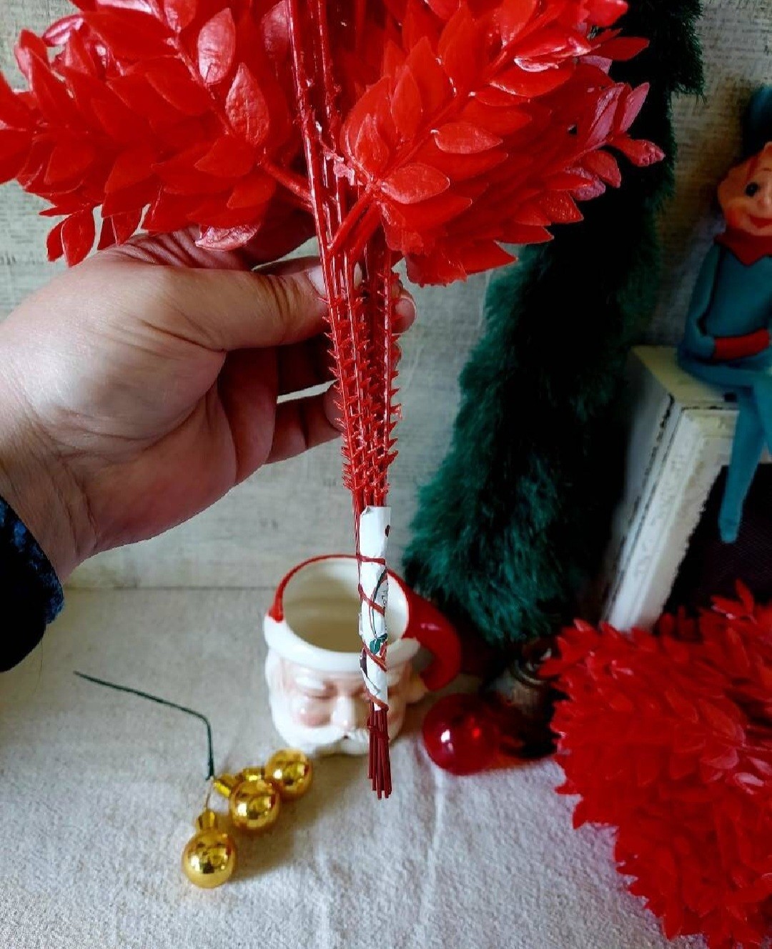 Vintage Red Leaf Faux Floral Arrangement Stems Set Of 12
