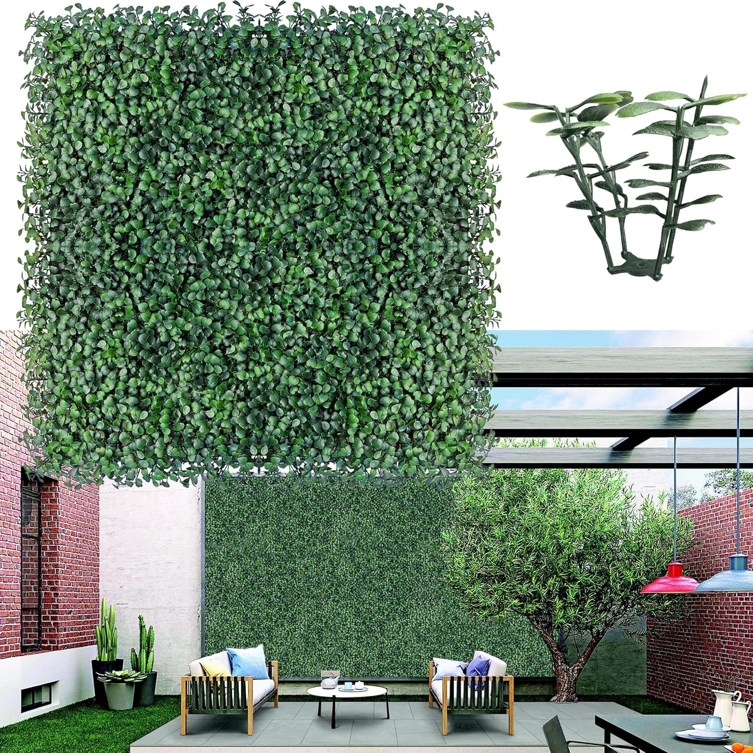 Artificial Greenery Grass Wall Panel, 10×10 Inch 6-Pack (4.2 sqft), UV-Anti F…
