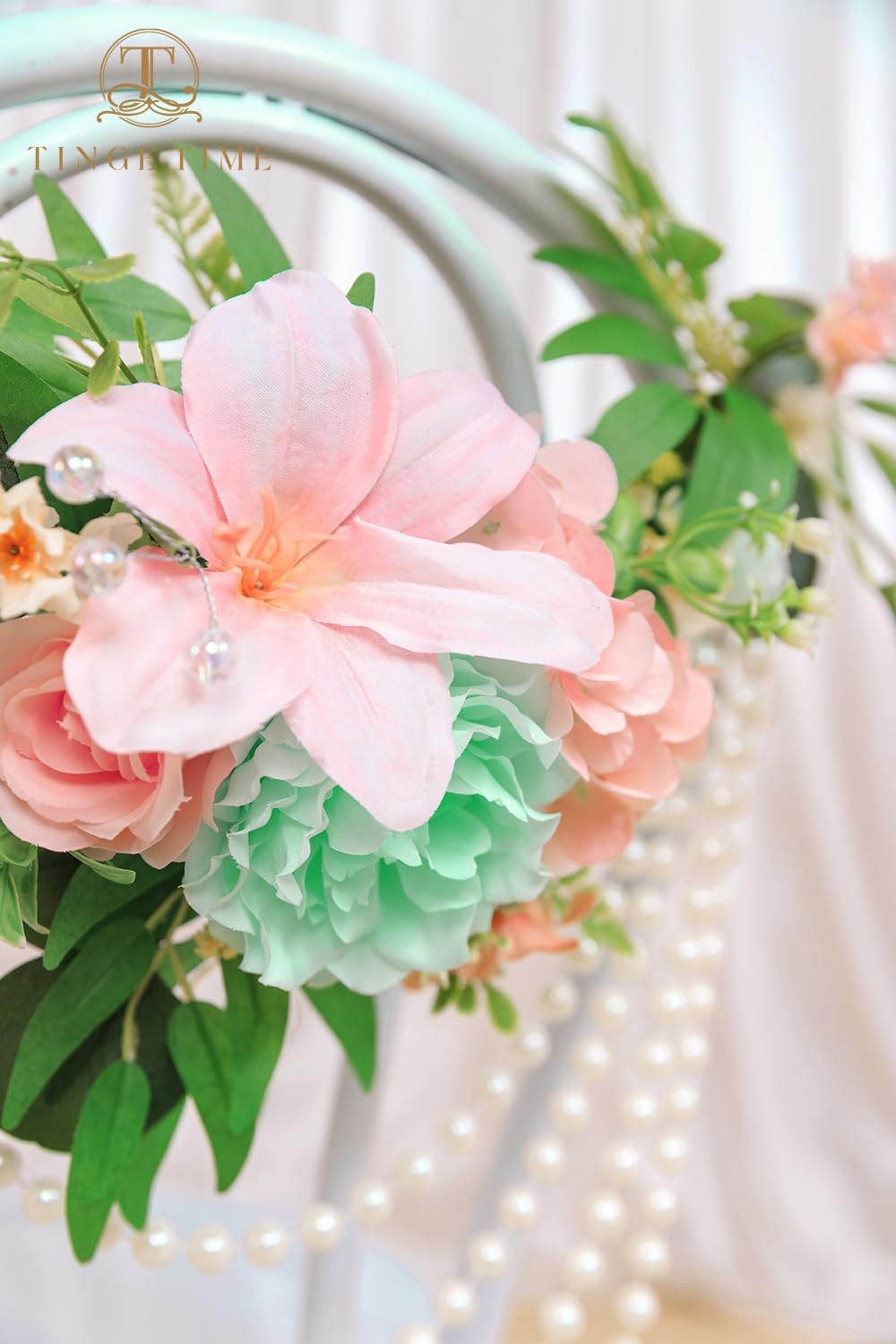 2pcs Artificial Flowers Candelabras Decoration, Mint Green & Pink Floral Swag…