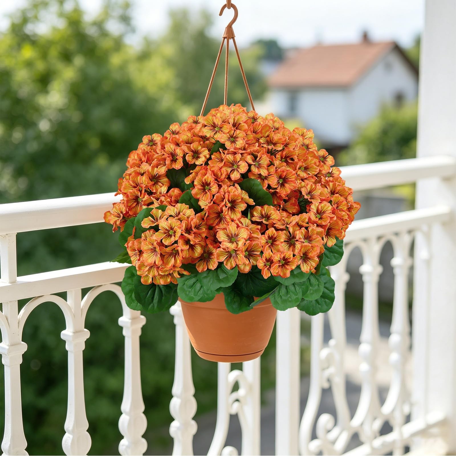 18″ Faux Geranium Flower Ball – UV Resistant Fall Decor for Porch, Garden & Than