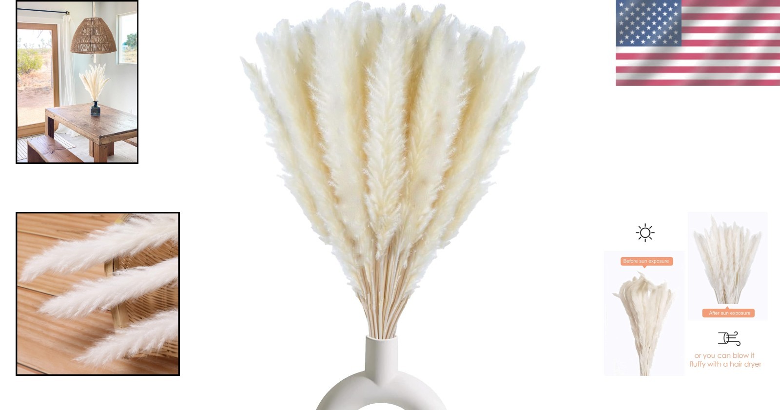 30 Pcs White Pampas Grass – 17 Inch Natural Dried Décor for Elegant Home Styling