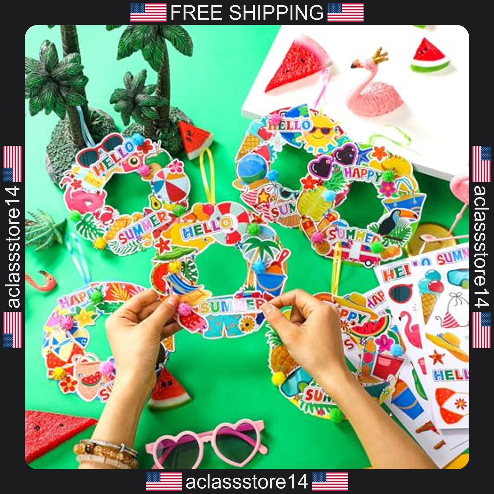 Hollowfly 48 Sets Summer Wreath Craft Kits DIY Hanging Ornaments Luau Decor