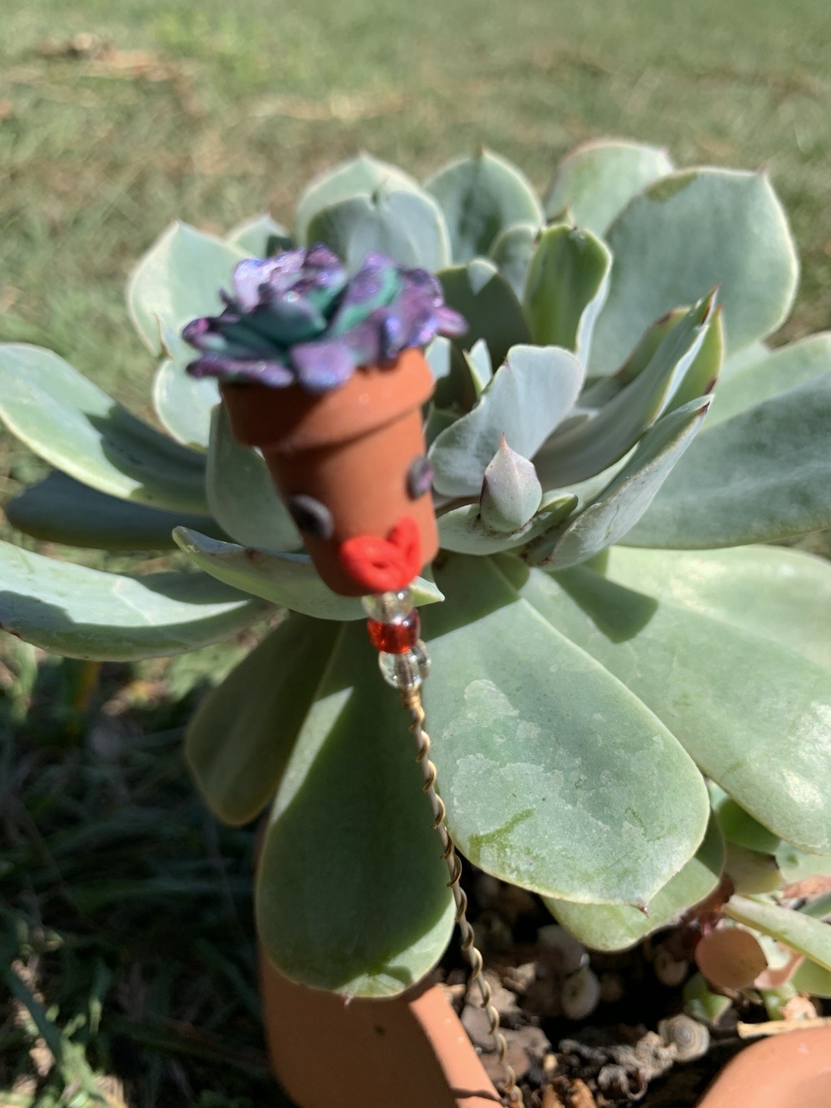 Handmade One Of A Kind Polymer Clay Plant Stick “Pothead” Plant Deco