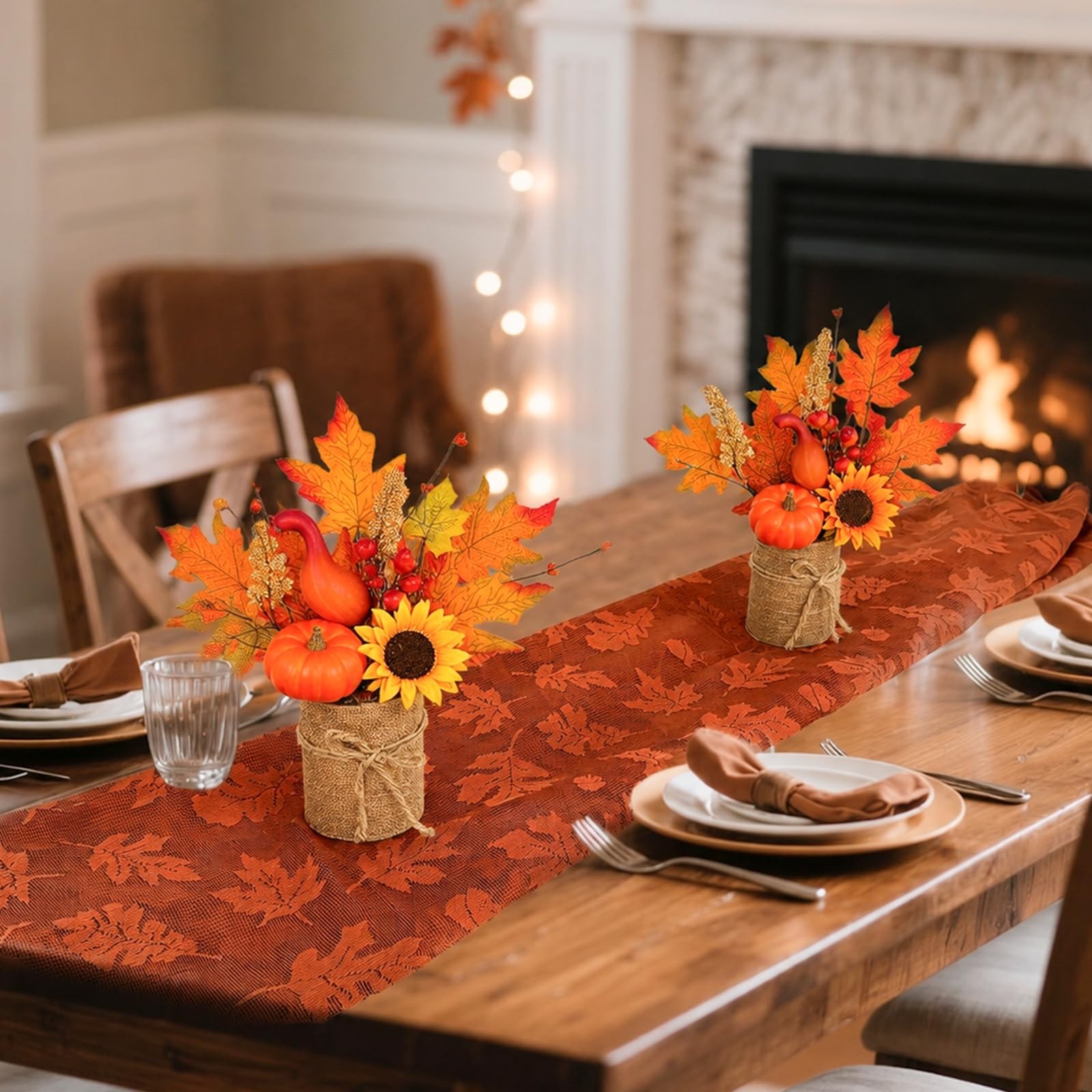 2Style & Light Timer 2 Pack 13 Inch Fall Decor Table Centerpiece Lights