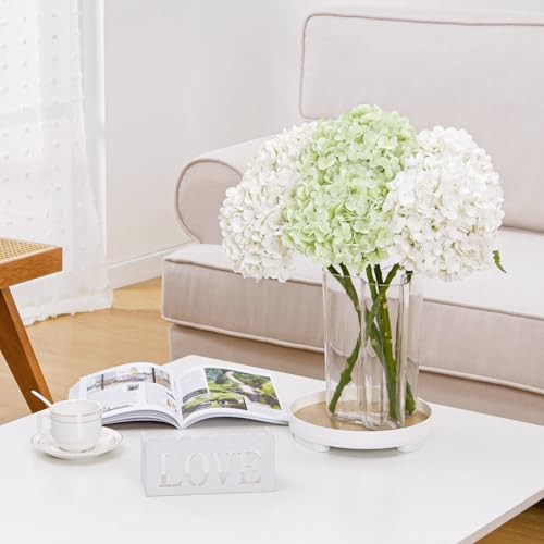 4 Pcs Hydrangea Artificial Flowers, 2 Green & 2 White Real Touch Flowers, 21″
