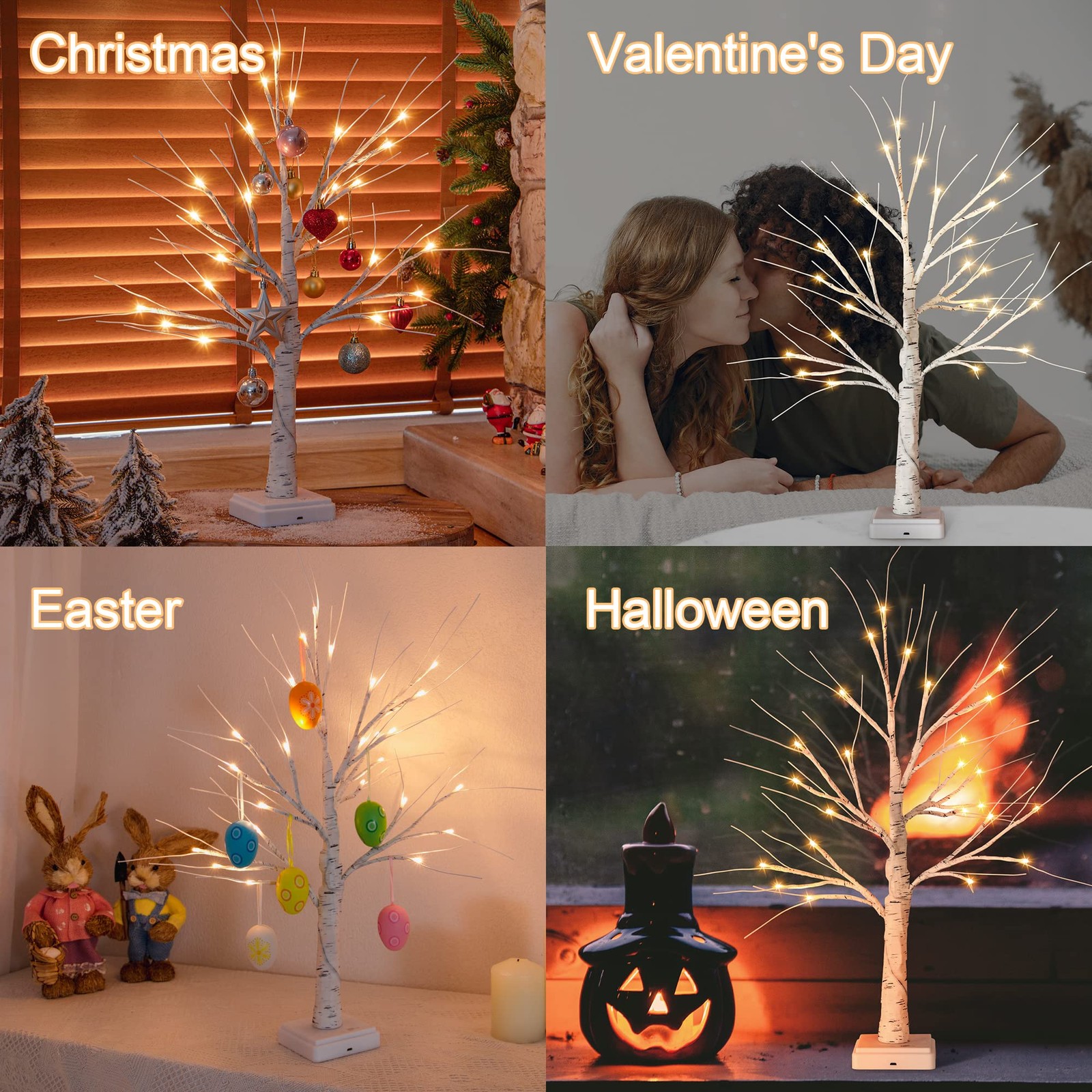 Woohaha Birch Tree Valentines Day Decorations Indoor for 1ft 8in, Warm White