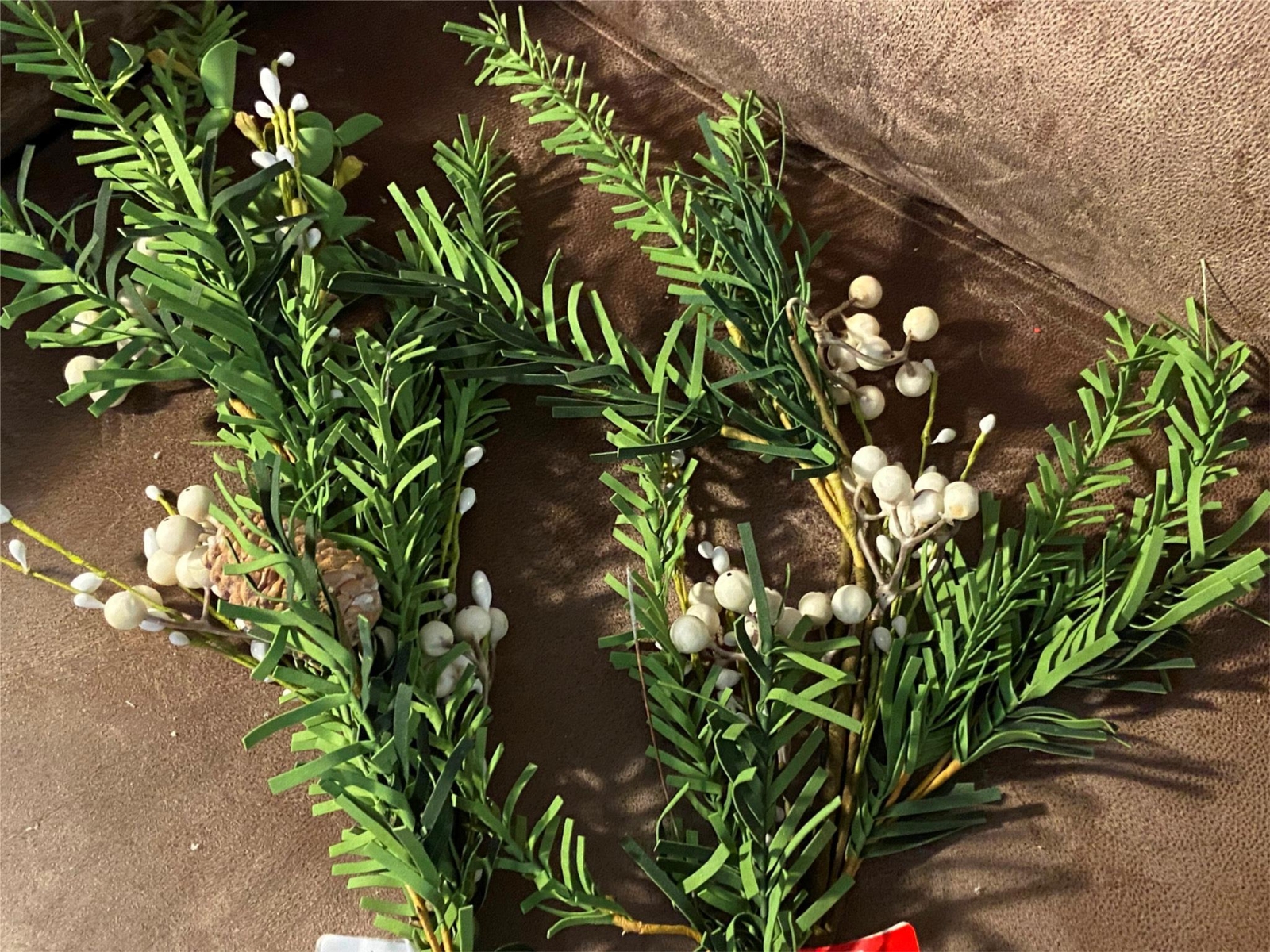 Lot of 2 Artificial Flowers Christmas Holiday White Berries Bloom Room Decor