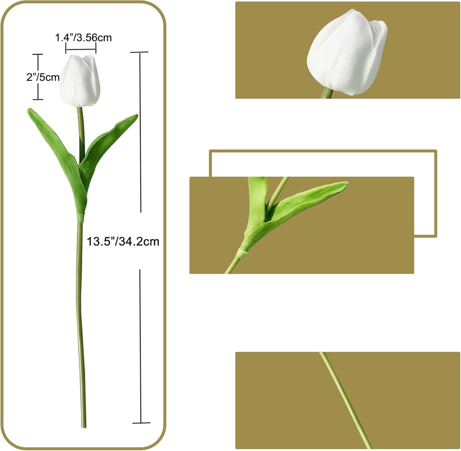 Artificial White Tulips 20 Pcs – 13.5 Inch PU Faux Flowers with Bendable Stems f