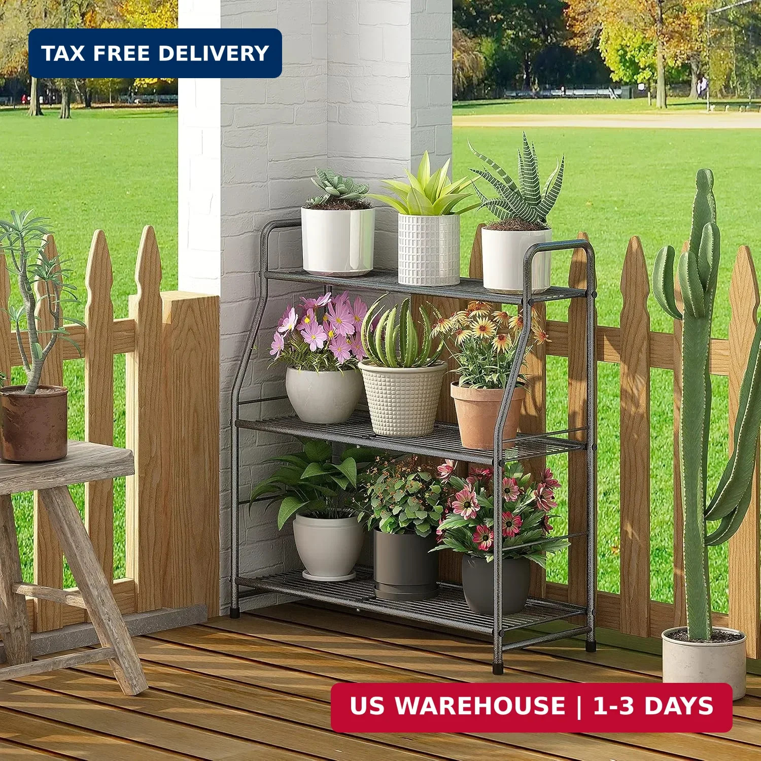 Simple Trending Plant Stand Outdoor Indoor 3 Tier Metal Waterproof Plant Shelf f