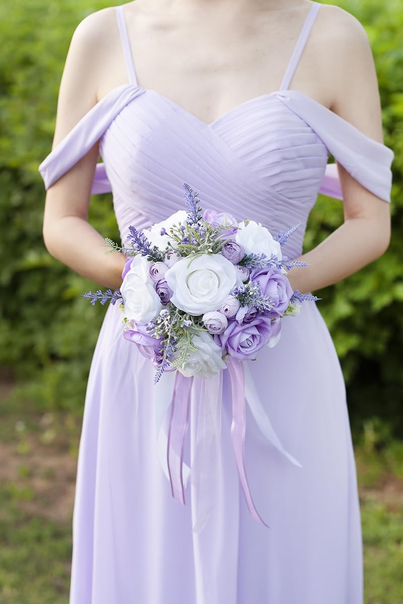 Wedding Bouquets for Bride Bridesmaids, 7 Inch Artificial Rose Flower Bridal …