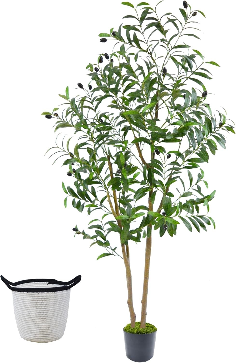 Artificial Plant Fake Tree with Basket, Lifelike Silk Potted Plants, 5ft Olive