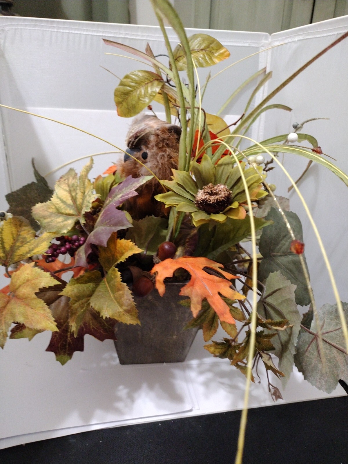 Home Decor Fall Owl Arrangement 14″ Tall by 12″ Wide.