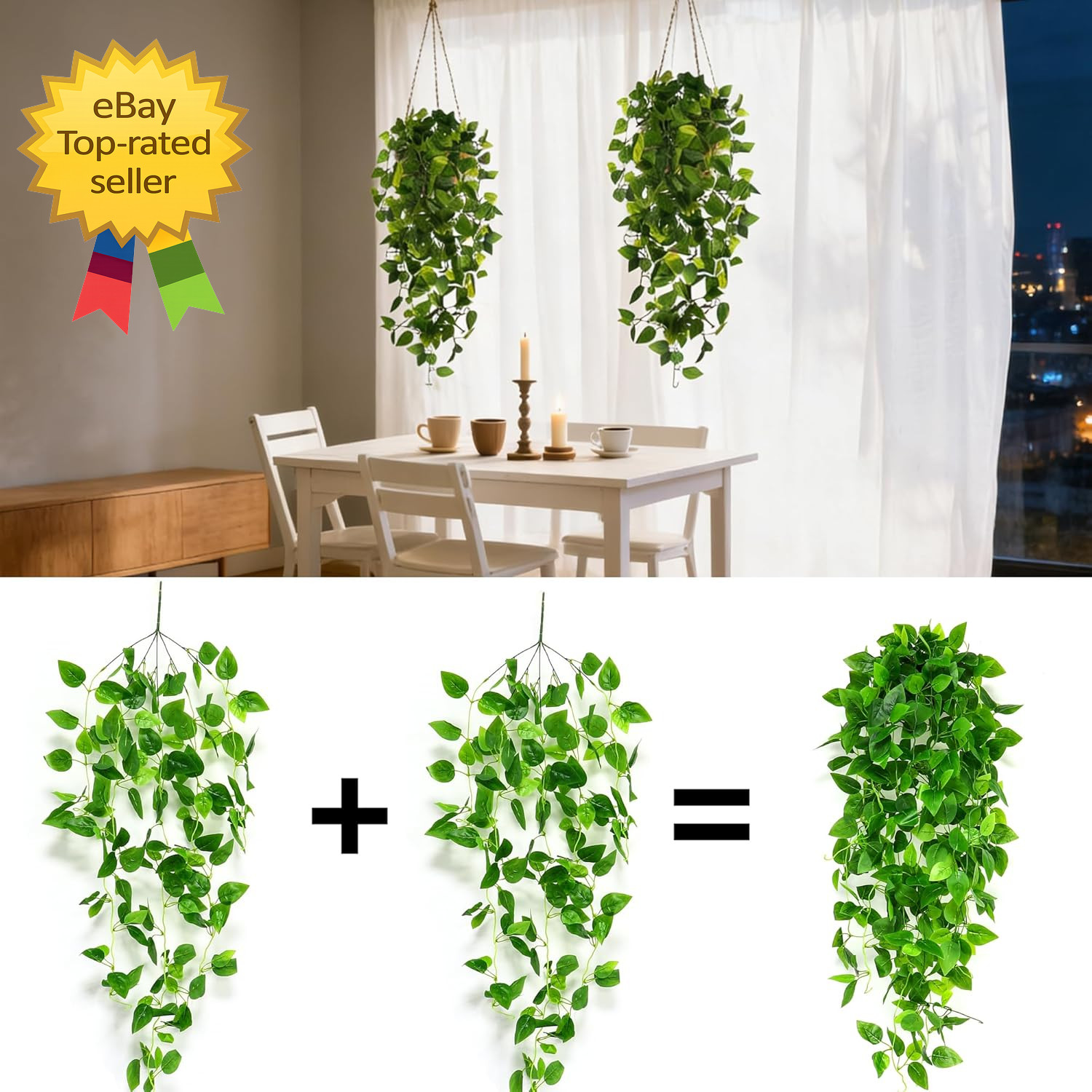2 Pcs Fake Hanging Plants Artificial Pothos Vines Indoor Outdoor Home Decor