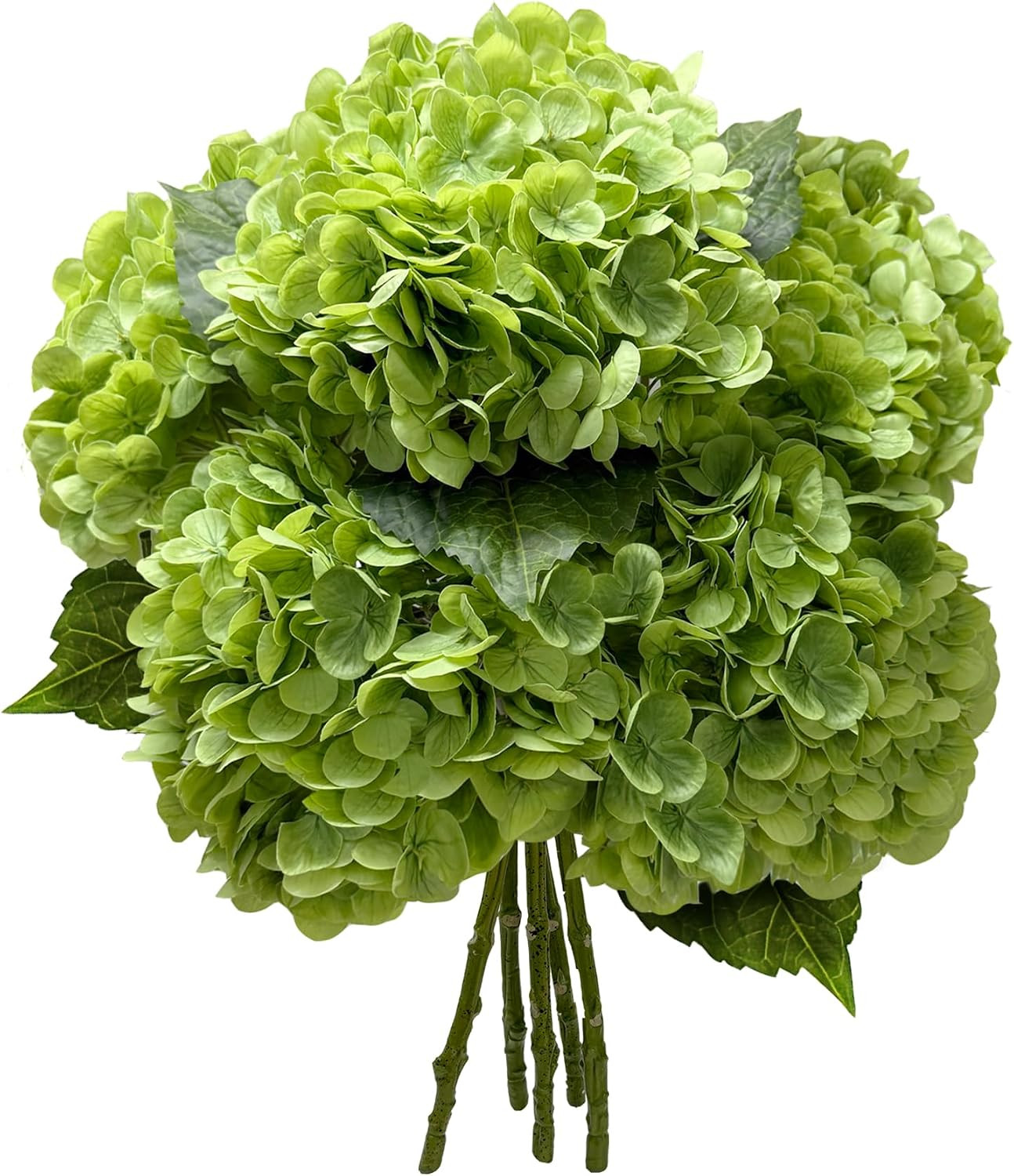 21In Bottle Green Artificial Hydrangea Flowers with Stems 5 Pcs | Real Touch, 3D
